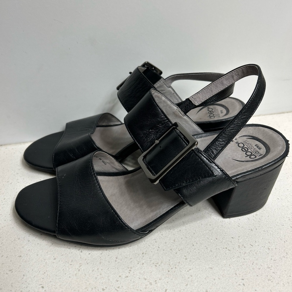 Abeo Bio System Black Leather Block Heel Comfort Sandals Size 9